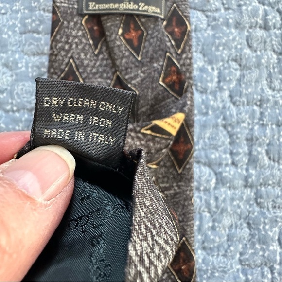 Ermenegildo Zegna Tie Gray & Brown Silk Made in Italy Formal Size 58” x 3.75” - Picture 7 of 10